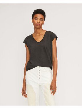 Everlane Womens The Hemp Scoop-Neck Muscle Tee Black S
